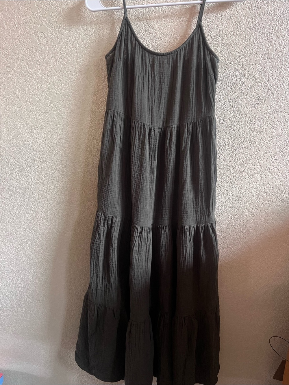Tiered Spaghetti Strap Maxi Dress in Olive Green